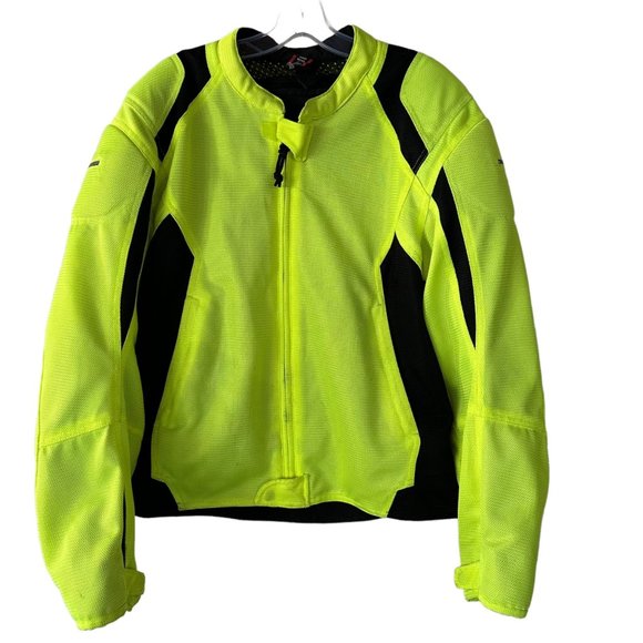 First Gear Mesh Motorcycle Jacket Medium Neon Yellow Armor Elbow Shoulder Back - Picture 1 of 16